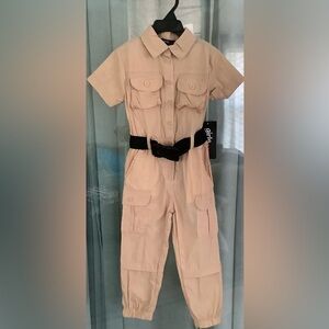 Toddler Girls Nylon Short Sleeve Belted Jumpsuit